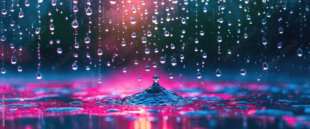 Aufkleber rain droplets on a glass surface creating a colorful abstract background with reflections and a dyna