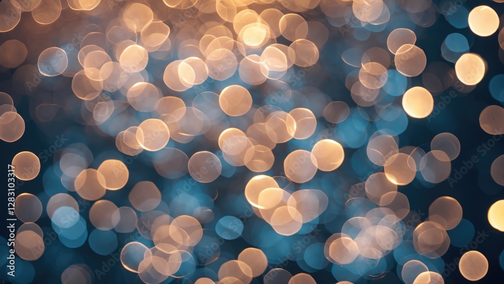 Wall mural abstract blurred bokeh background with warm golden and cool blue tones creating a festive and vibran