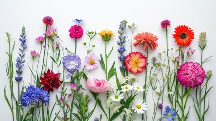 Vibrant Colorful Summer Flowers Blooming Arrangement Botanical Background
