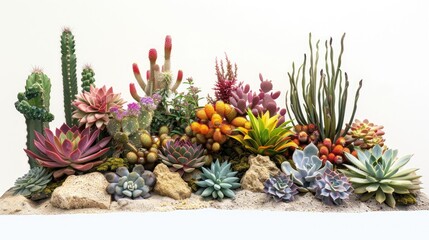 Fototapeta premium Vibrant Desert Cactus and Succulent Garden Arrangement Colorful Botanical Display Indoor Plant Decor