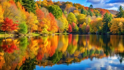 Fototapeta premium Tranquil autumn scene by the lake with colorful foliage reflected in the water