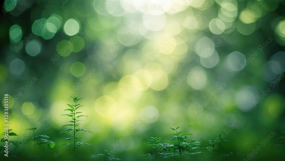 Wall mural serene defocused green background with soft natural light and fresh foliage creating an abstract tra