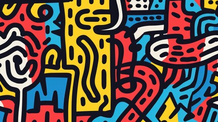 Abstract Colorful Doodle Art Pattern Background Bold Lines Vibrant Red Yellow Blue Modern Design