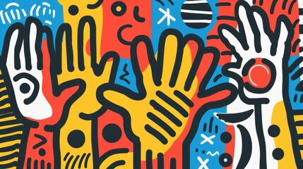 Vibrant Abstract Hand Drawing Artwork Colorful Pop Art Style Bold Lines Graphic Design Element