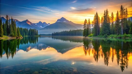 Serene mountain lake at sunrise, wilderness, outdoor,  wilderness, outdoor, nature, trees, lake, beauty, sunrise