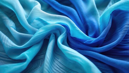 Obraz premium Blue fabric texture with smooth folds and gradients of blue shades, soft and flowing textile background.