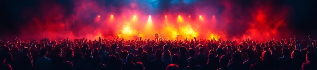 Crowd of Fans Enthusiastically Enjoying a Rock Concert with Dramatic Lighting. Generative AI