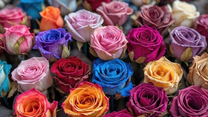 Naklejka premium Dried multicolored roses arranged beautifully showcasing various varieties from a vibrant Turkish market setting.