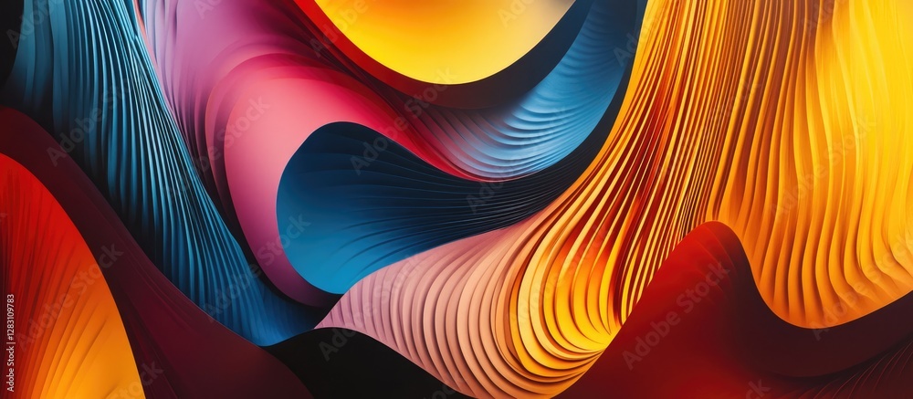 Leinwandbilder vibrant abstract design showcasing soft flowing curves in warm reds oranges and cool blues with deep