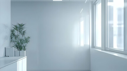 Modern Empty Interior Room with Natural Light from Windows with White Walls and Plant Decoration