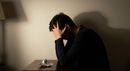 Shadow of a person with head in hands symbolizing stress and financial worry