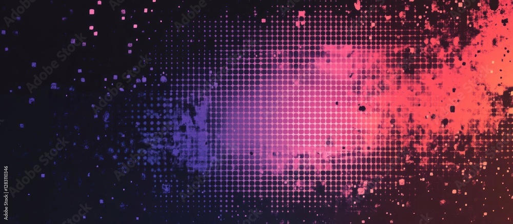 Leinwandbilder digital pixel disintegration texture with vibrant purple and red hues on a dark background, featurin