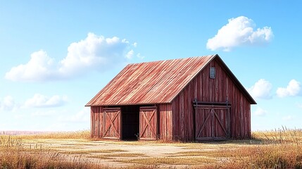 Obraz premium scenic old barn in a traditional countryside farm, wooden rustic structure used for harvest storage and farming, historic rural homestead with wheat seed and agricultural charm