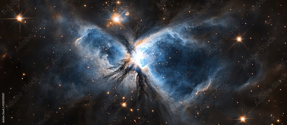 Aufkleber a vast silver blue nebula with bright shimmering stars creates a captivating cosmic scene in deep sp