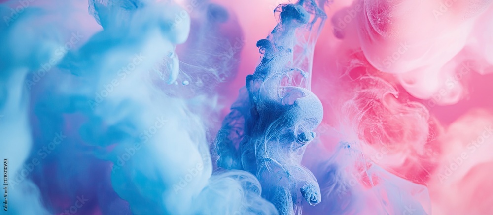 Aufkleber Colorful smoke clouds in pink and blue swirling together with soft gradients and a dreamy atmosphere, creating an abstract artistic background.