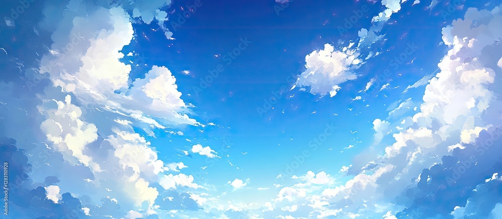 Aufkleber radiant blue sky with fluffy white clouds under bright sunlight creating a vibrant and serene atmosp