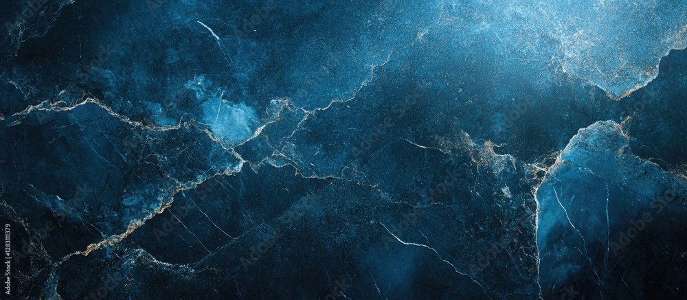 Leinwandbilder dark blue abstract marble texture with white crack lines, soft lighting from the top left, creating 