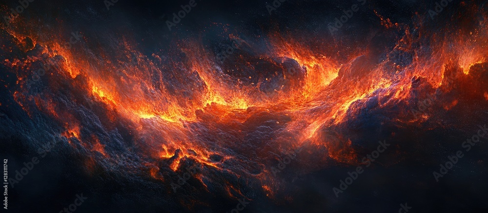 Aufkleber Dynamic flames dance with vibrant oranges and reds against a deep black background showcasing intricate fire textures and mesmerizing movement.