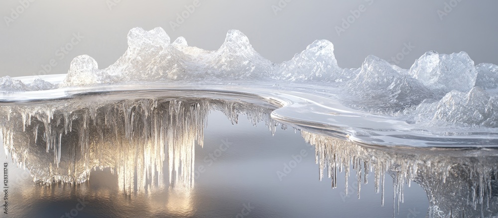 Poster translucent ice formation featuring glass-like clarity and intricate crystal structures, showcasing 