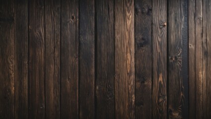 Obraz premium Dark wooden wall background with vertical planks and natural wood grain texture suitable for various design applications