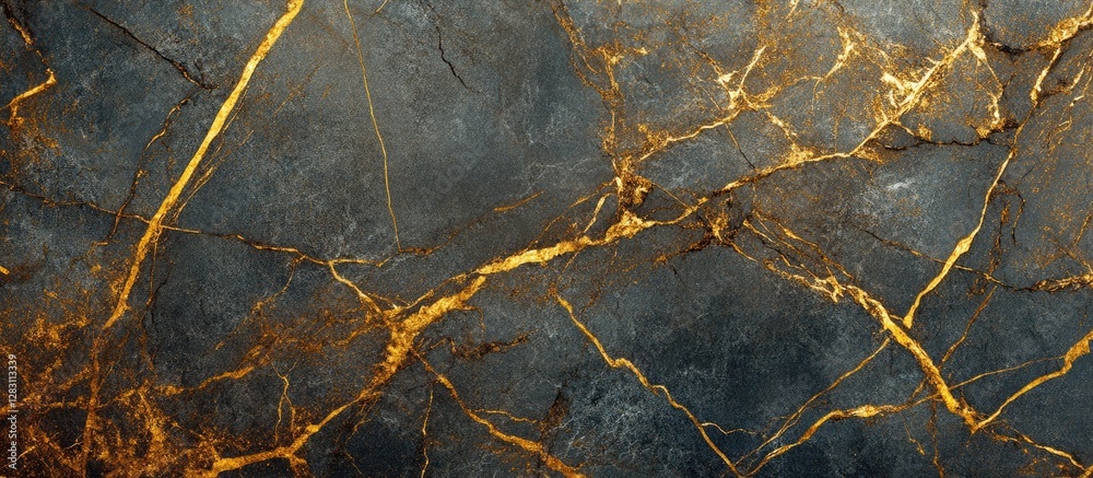 Poster elegant dark blue and gold marble texture with intricate golden veining on a smooth background ideal
