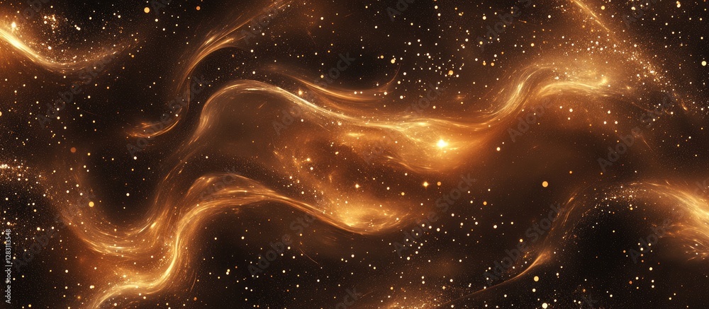 Fototapete Radiant abstract texture of flowing golden swirls on a dark background with shimmering particles, creating a luminous and elegant atmosphere