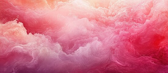 Fototapeta premium Abstract dreamy background blending soft pink and red hues in a cloudy atmosphere with vibrant swirling patterns filling the entire frame.