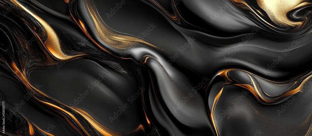 Leinwandbilder elegant black and gold abstract waves with smooth textures creating a luxurious flowing design ideal