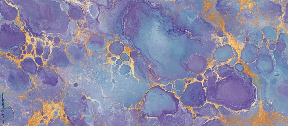 Fototapete lavender blue and gold fluid acrylic marbling background with intricate patterns and soft blending o