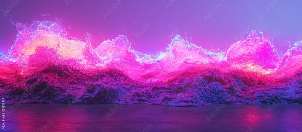 Poster Vibrant pink and purple neon waves shimmer against a gentle wavy backdrop creating an abstract underwater atmosphere with soft glowing colors.