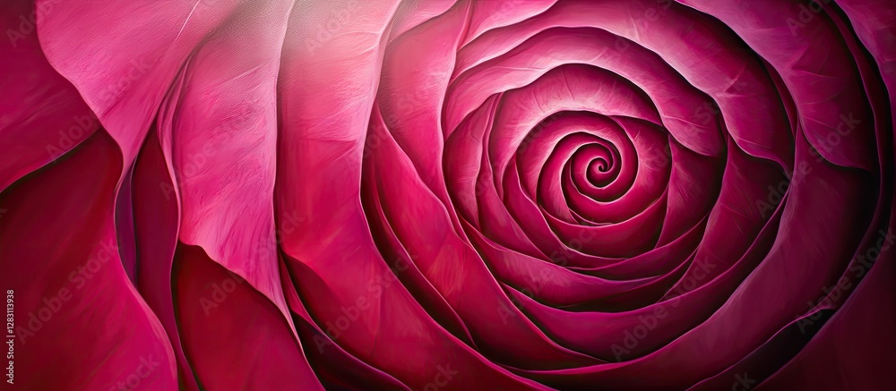 Poster deep close-up of a spiral pink rose petal with rich maroon hues transitioning to light, creating an 