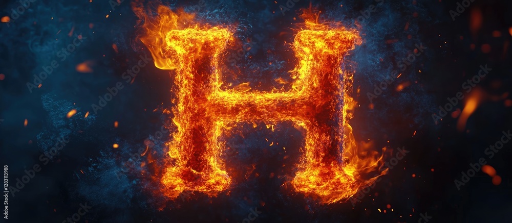 Aufkleber fiery letter h glowing in orange flames with a dark smoky background, creating a dramatic and intens
