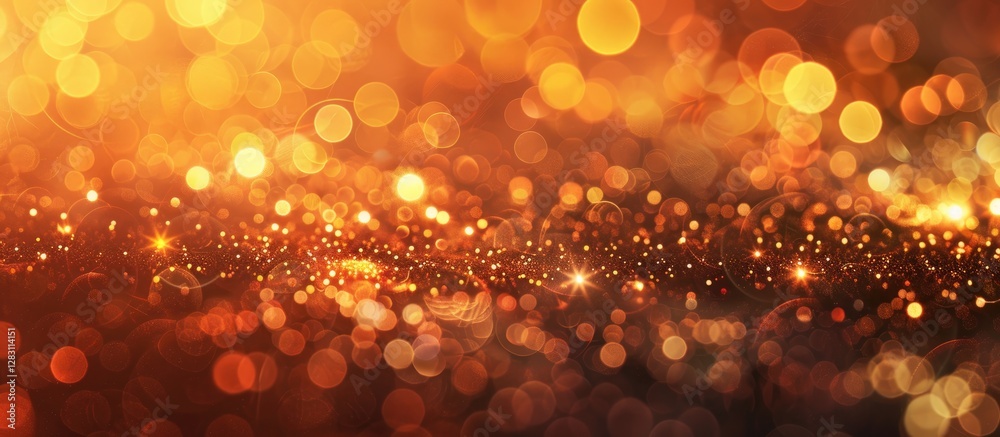Fototapete Twinkling golden lights on a dark background with a soft glow creating ample copy space for text and design elements in a horizontal layout
