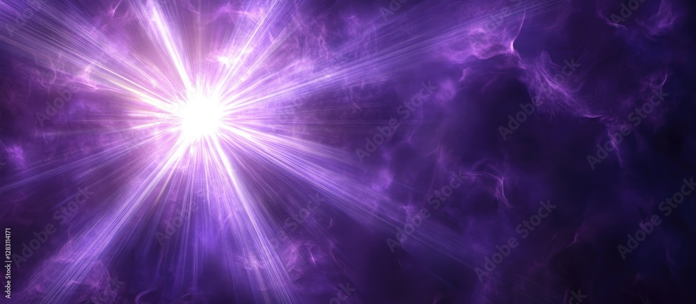 Aufkleber vibrant purple cosmic background with bright white light rays emanating from the center, creating a 