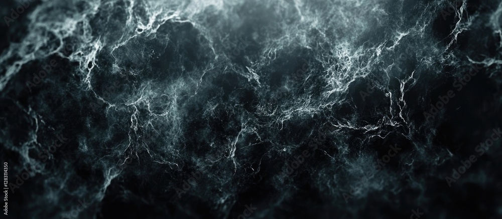 Poster abstract dark background with swirling white and gray patterns, creating a moody atmospheric effect 