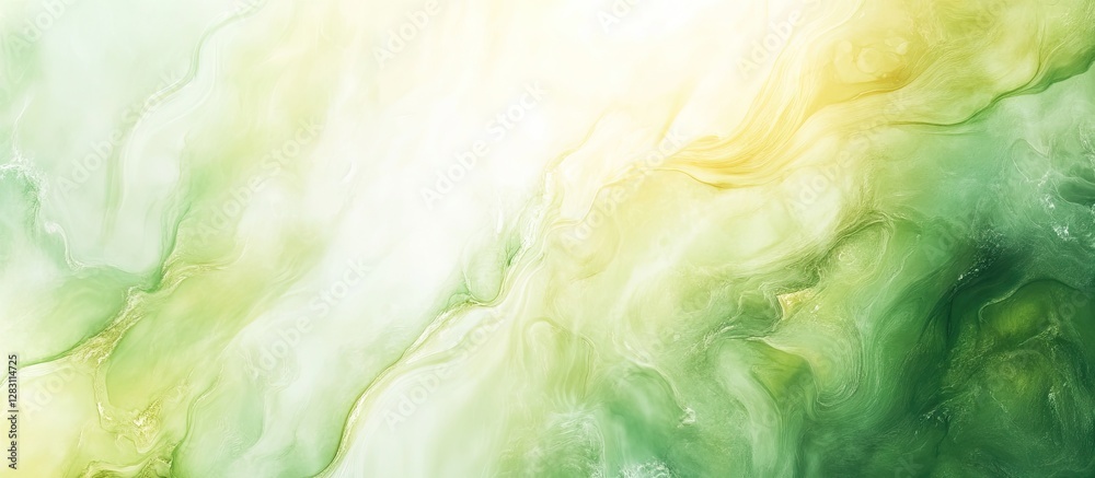Fototapete abstract fluid art background featuring smooth green and yellow marble textures with soft transition