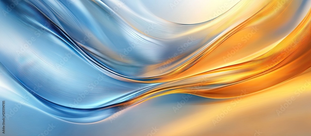Aufkleber Abstract swirling background in shades of blue and gold with smooth flowing curves creating a lively and warm seasonal atmosphere.