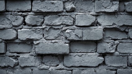 Fototapeta premium Gray textured brick wall with uneven surface and rough mortar between the stones, ideal for industrial and architectural backgrounds.
