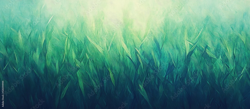 Aufkleber Vibrant green abstract background with soft-focus blades of grass in varying shades, creating a serene and fresh spring or summer atmosphere.