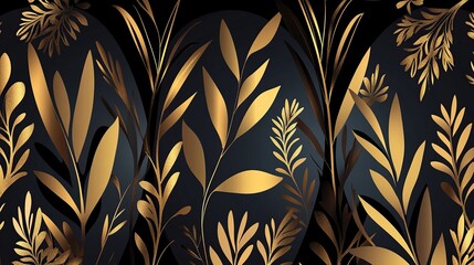 Gold leaf botanical dark background pattern design