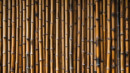Fototapeta premium Bamboo wall texture background natural material pattern in warm tones for design and architecture uses