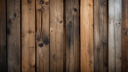 Naklejka premium Wooden planks background with varied textures and colors in shades of brown and gray arranged vertically in a rustic style