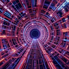 3d illustration of a complex wire cable tunnel, abstract digital theme, bright colors, technological 