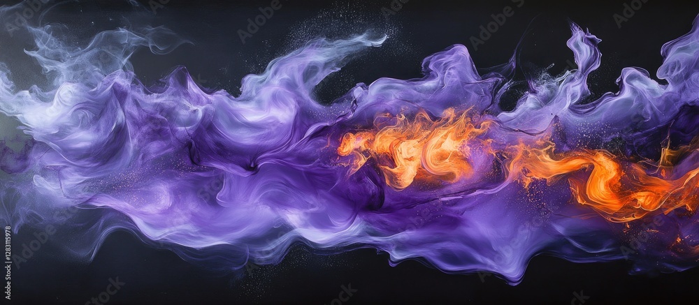 Aufkleber vibrant purple and orange flames intertwine with wisps of smoke on a black background creating a dyn