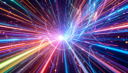 Obraz premium 3d illustration of an abstract wire cable tunnel, high-tech feel, dynamic energy, vibrant colors, perspective from inside