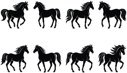 Horse Icon Set. Running Horse shilhouette Illustration vector 