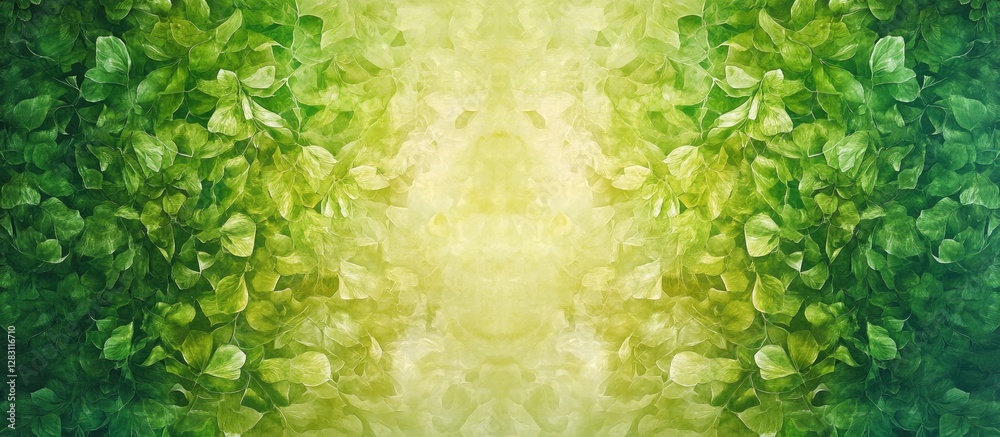 Poster abstract green foliage texture with layered leaves in vibrant shades of green and yellow, creating a