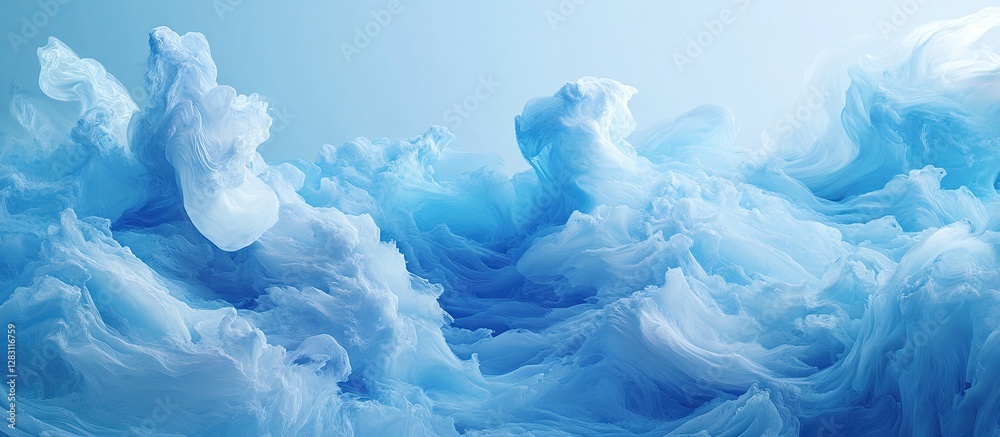Poster blue steam vapor gracefully rises in soft swirls against a matching blue backdrop, creating a calmin