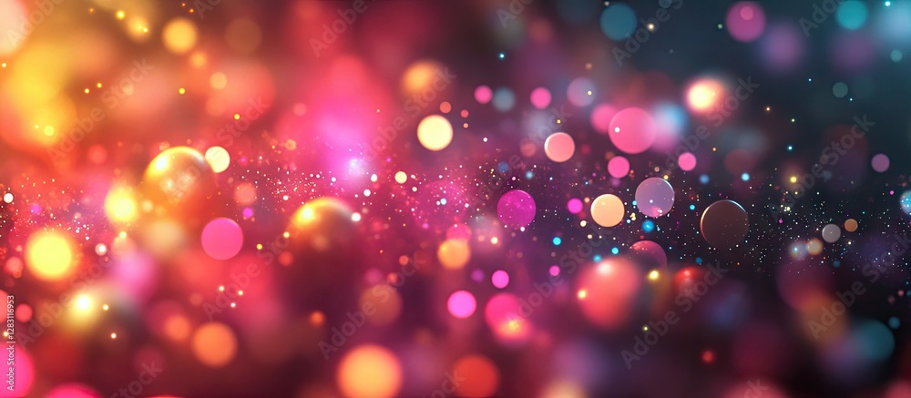 Poster vibrant colorful bokeh background with soft blur, featuring pink, orange, and blue circular shapes, 