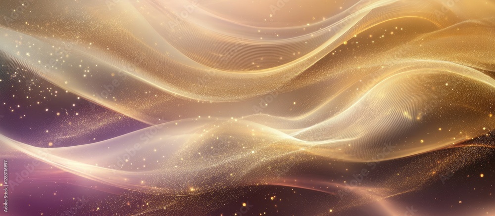 Fototapete soft golden waves with radiant dust beams illustrate an abstract tech backdrop featuring rich gradie